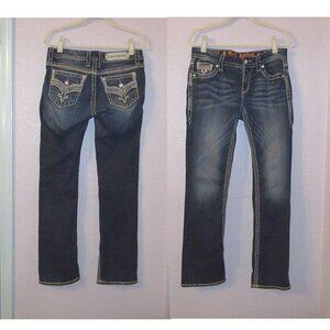 Rock Revival Womens 28 Marie Bootcut Jeans Low Rise Embellished Flap Pockets EUC